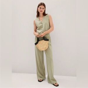 Mango Pin Striped Linen vest and wide leg trousers